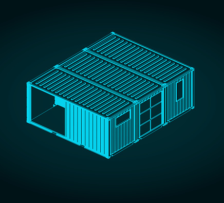 Stylized vector illustration of modular container house