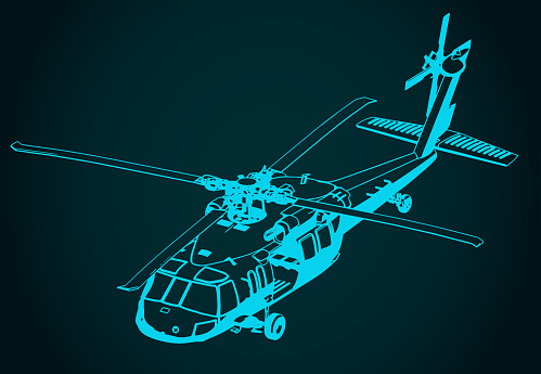 Stylized vector illustration of a four-bladed, twin-engine, medium-lift utility helicopter