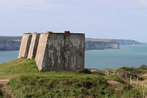 View from a sightseeing on the cliffs and bunkers of Fecamp in Normandy, France