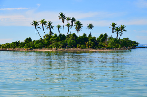 Ambo, South Tarawa Atoll, Gilbert Islands, Kiribati: small island covered in tropical vegetation, bay between Ambo and Eita islands