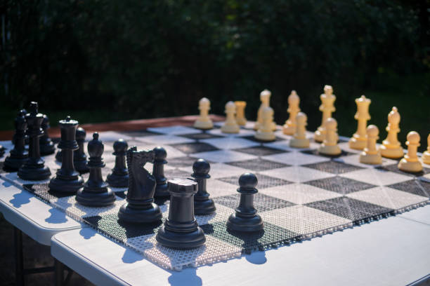 istock Chess on a chessboard in the park, close-up 1676413658