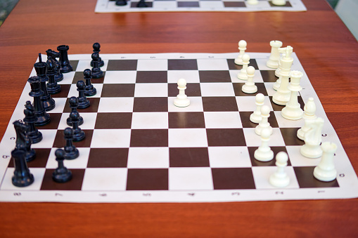 Chess pieces on a chessboard. The game of chess.