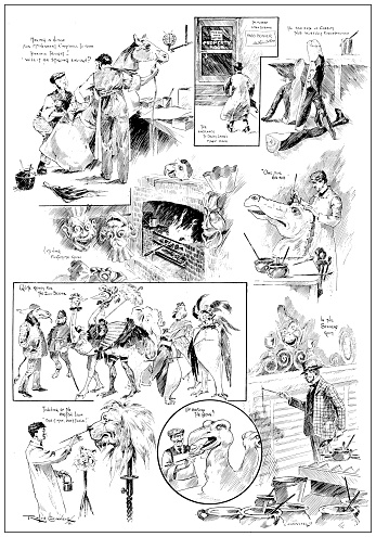 Antique image from British magazine: Preparing for Pantomime, Drury Lane