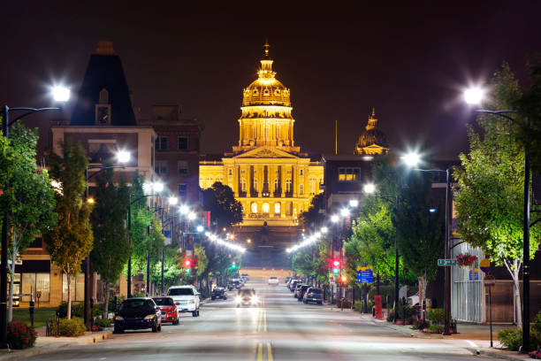 The Iowa State Capitol at Night.