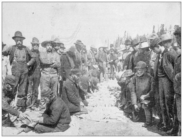 istock Antique image from British magazine: Klondike gold rush, New Year mail, Tagish post 1676428772