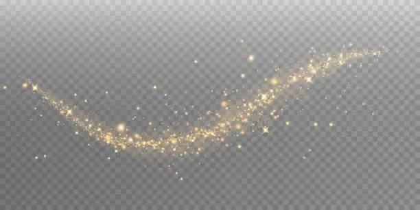 Vector illustration of golden dust light design. Bokeh light lights effect background. Christmas glowing dust background Christmas glowing light bokeh confetti and sparkle overlay texture for your design.