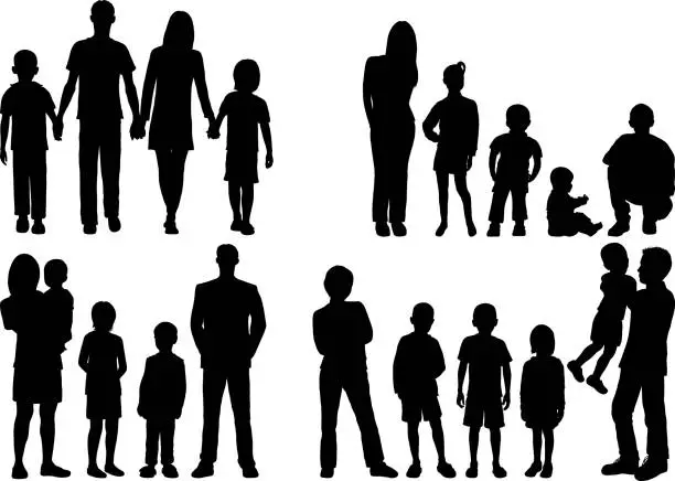 Vector illustration of Families Silhouette