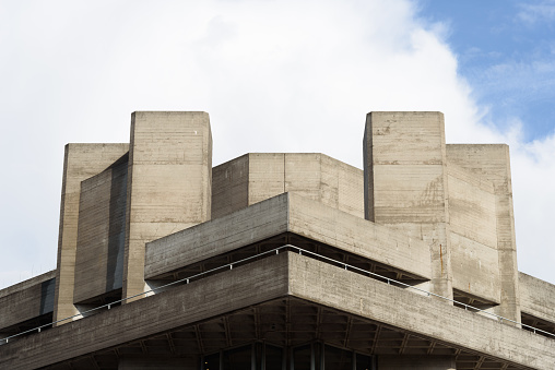 London, UK - August 26, 2023: Southbank Centre. Brutalist architecture of the National Theatre