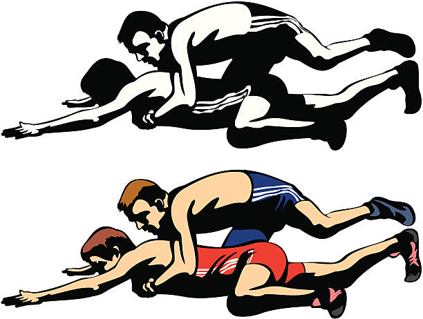 사각의 wrestlers - wrestling human muscle muscular build strength stock illustrations
