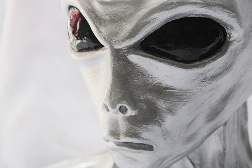 Grey alien race. Sculpture of extraterrestrial creature. Fine art, figurative, contemporary art.