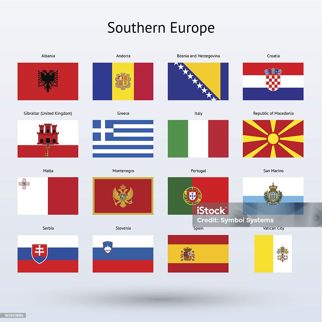 Vektor-illustration von 16 southern European flags - Lizenzfrei Albanien Vektorgrafik