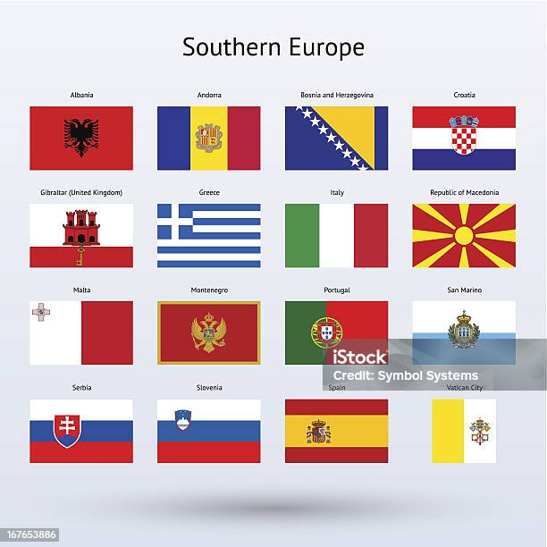 Vektorillustration Von 16 Southern European Flags Stock Vektor Art und mehr Bilder von Albanien - Albanien, Andorra, Bosnien und Herzegowina