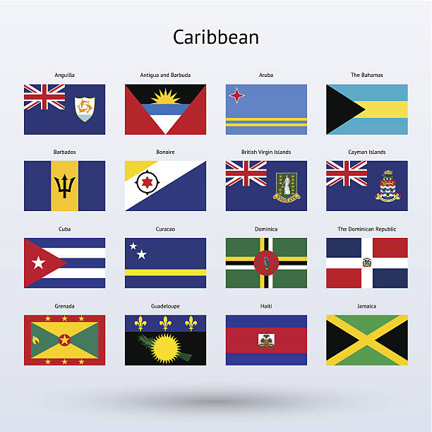 karibik flaggen-kollektion (teil 1 von 2) - barbados flag illustrations stock-grafiken, -clipart, -cartoons und -symbole