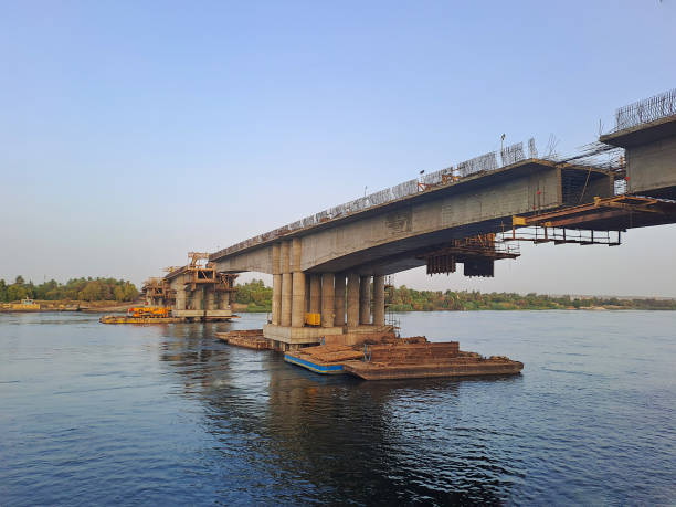istock Construction of bridge under blue sky under river Nile in Egypt 1676587068