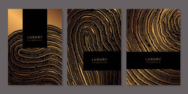 템플릿 집합입니다. 나무 연륜이 있는 호화로운 황금 배경 - bark backgrounds textured wood grain stock illustrations