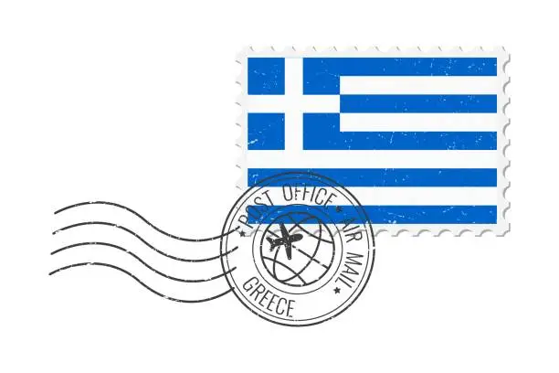 Vector illustration of Greece grunge postage stamp. Vintage postcard vector illustration with Greek national flag isolated on white background. Retro style.