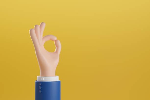 istock Cartoon hand making OK gesture isolated on yellow background. 3d illustration. 1676623502