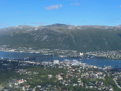 Aerial view over the Norwegian city of Tromsø