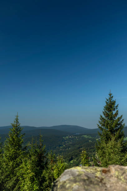 Summer view near Stepanka lookout tower in hot fresh Jizerske mountains