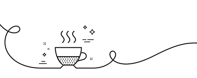 Doppio coffee icon. Continuous one line with curl. Hot drink sign. Beverage symbol. Doppio single outline ribbon. Loop curve pattern. Vector