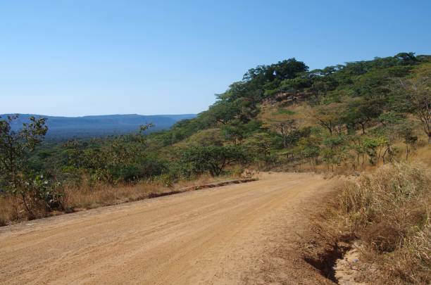Dirt road in Tanzania, East Africa stock photo