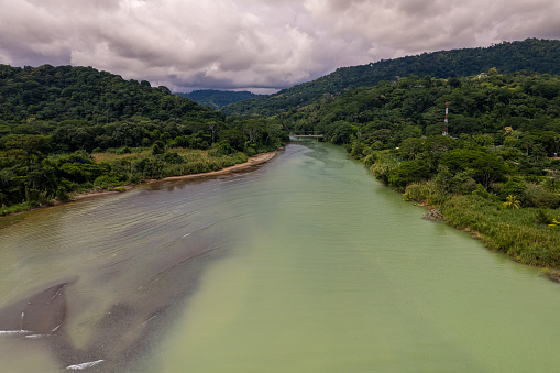 Beautiful aerial view of Dominical Beach and The Baru River in Costa Rica