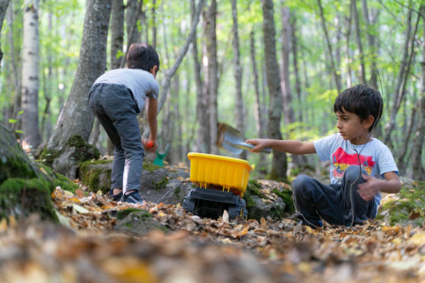 istock brothers playing with fallen leaves and soil in the forest 1676761154