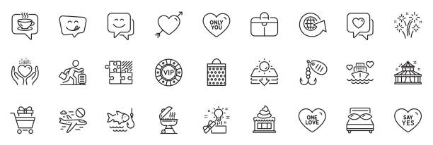 ilustrações, clipart, desenhos animados e ícones de ícones da linha coração, proteção solar e sorvete. para aplicativo web. vetor - celebrity cruise line
