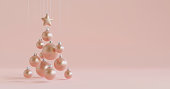 Christmas bubbles hanging in the shape of Christmas tree. Christmas decoration. 3D render.
