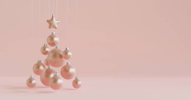 bolhas de natal penduradas em forma de árvore de natal. decoração de natal. renderização 3d. - pink christmas christmas ornament sphere - fotografias e filmes do acervo
