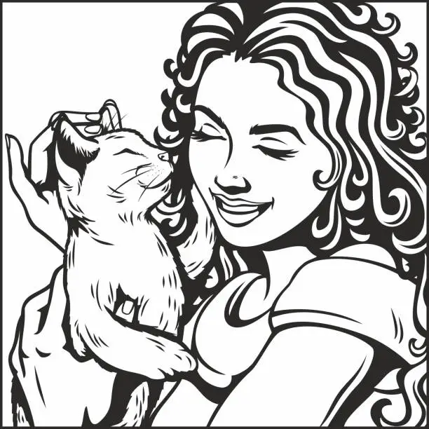 Vector illustration of Girl With Cat