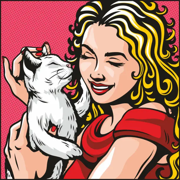 Vector illustration of Girl With Cat