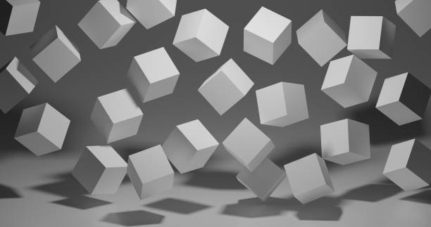istock Abstract white 3D cubes fly on dark background. Modern background design with geometric shapes. 3D rendering. 1676839742