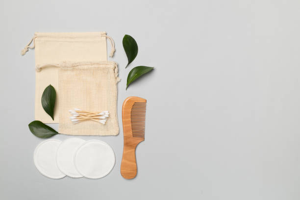 istock Flat lay with natural biodegradable accessories on color background, top view 1676855097