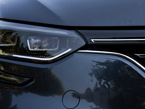 close-up of the front headlight of a beautiful car