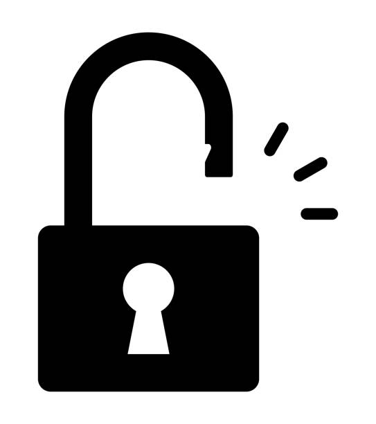 illustrations, cliparts, dessins animés et icônes de silhouette vectorielle isolée d’ouverture de cadenas - déverrouiller