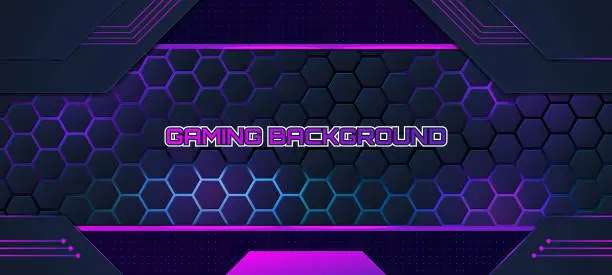 Vector illustration of Abstract futuristic gaming background with modern neon glowing hexagon texture shape design. Modern esport futuristic background.