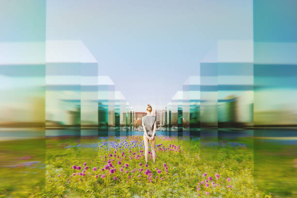 istock Casual woman in VR environment 1676999935