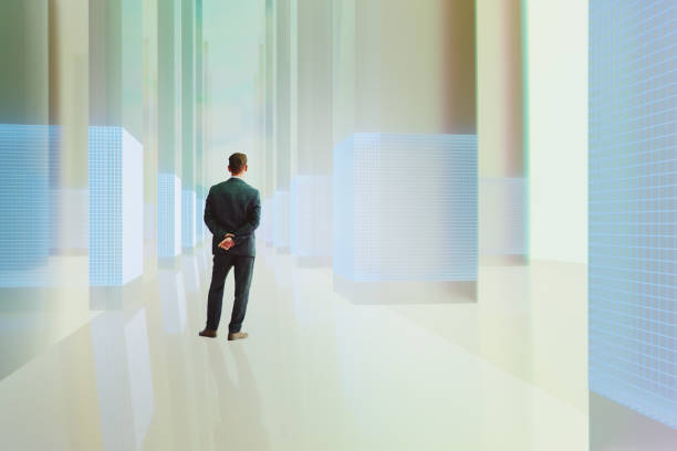 istock Businessman standing in VR environment 1677000455