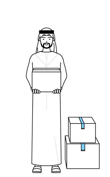 Vector illustration of Muslim Man working to carry cardboard boxes