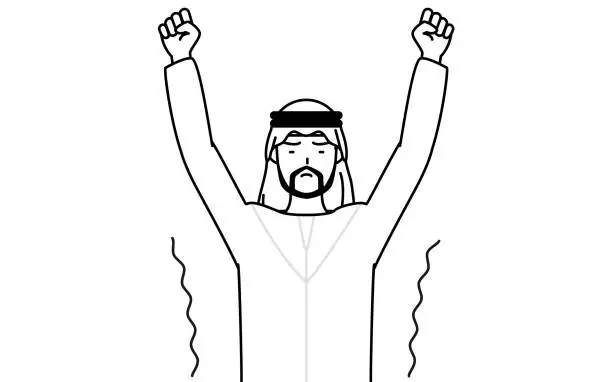 Vector illustration of Muslim Man stretching and standing tall.
