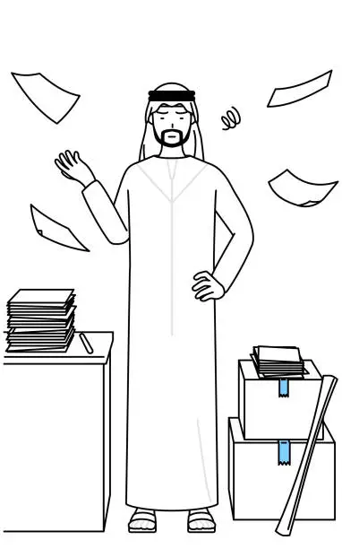 Vector illustration of Muslim Man who is fed up with his unorganized business.