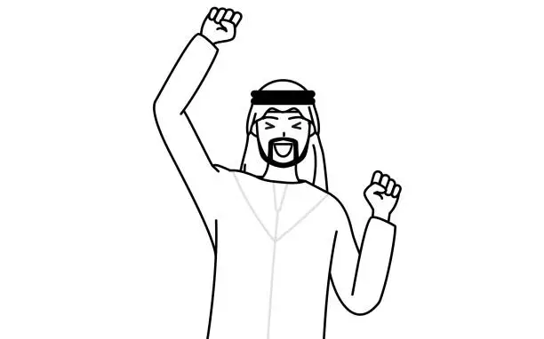 Vector illustration of Muslim Man smiling and jumping.