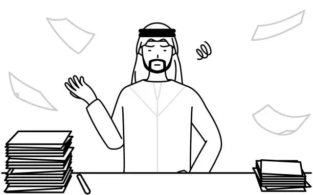 Vector illustration of Muslim Man who is fed up with his unorganized business.