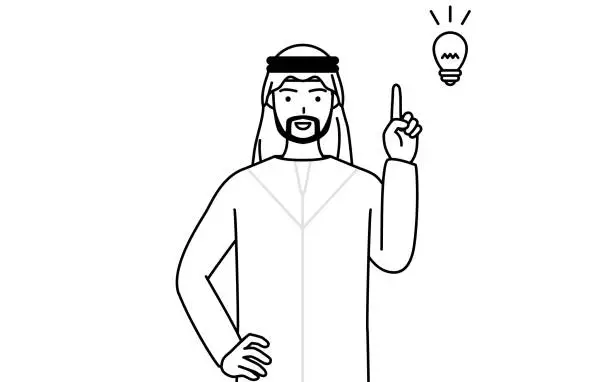 Vector illustration of Muslim Man coming up with an idea.