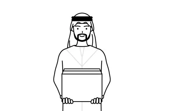 Vector illustration of Muslim Man working to carry cardboard boxes