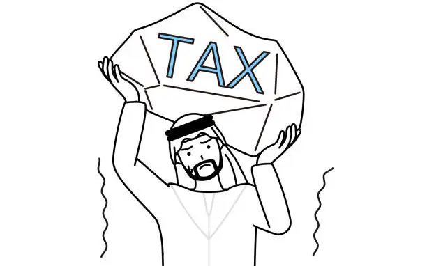 Vector illustration of Muslim Man suffering from tax increases
