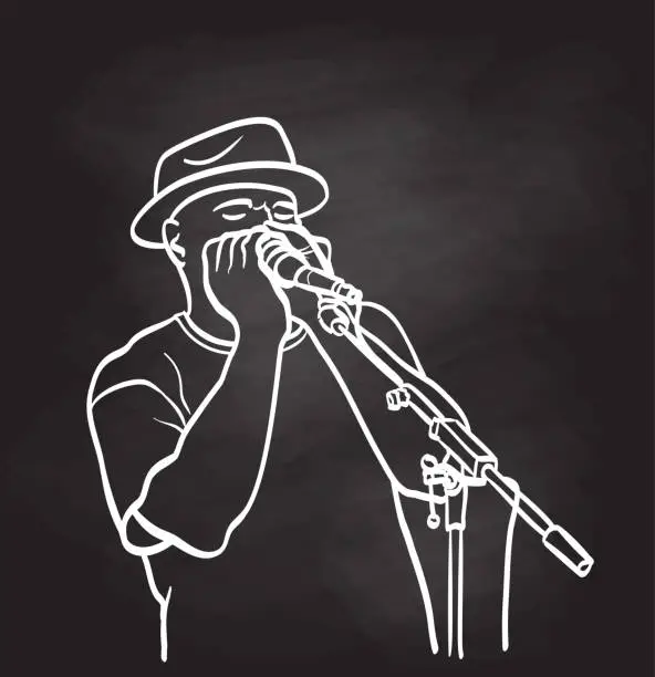 Vector illustration of OpenMicMusicianPlayingHarmonica