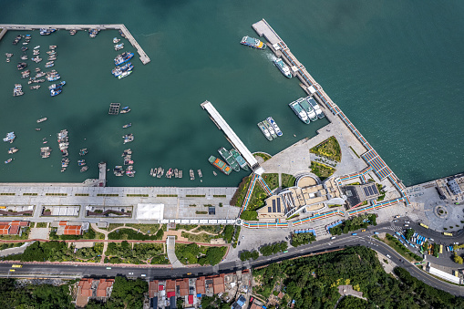 Aerial view of the passenger ship operation terminal on the island