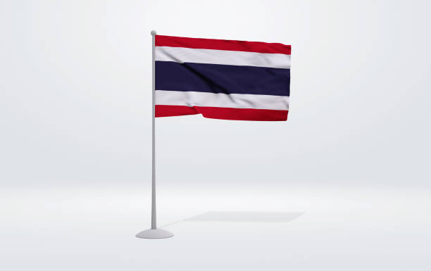 istock 3D illustration of a Thai flag extended on a flagpole and a studio backdrop in the background. 1677134683